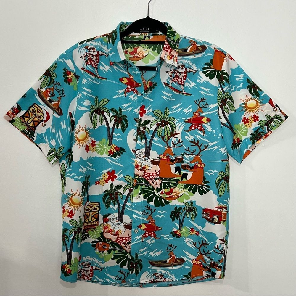 SSLR Surfs Up Santa Ugly Christmas Hawaiian Shirt‎ -- M - Picture 4 of 13